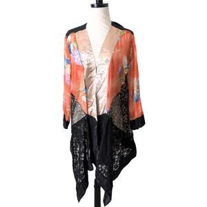 Violet Kay Silk Lace Mixed Media Patchwork Kimono Top Womens 1X Wearable Art‎